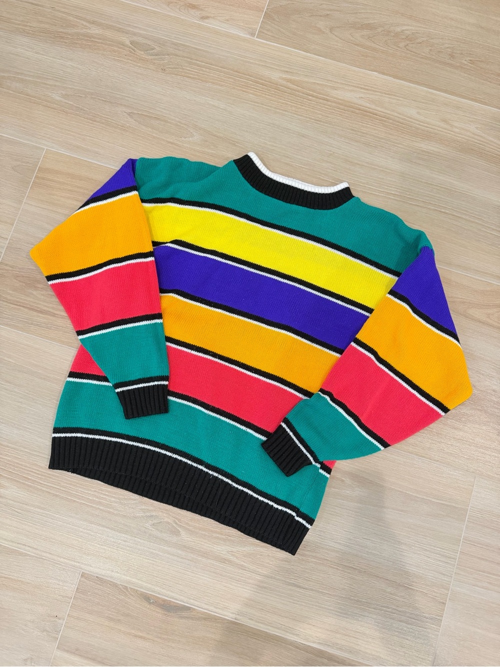 Vintage 80s sm Multicolor Striped Crewneck Sweater - Green, Yellow, Purple, Red